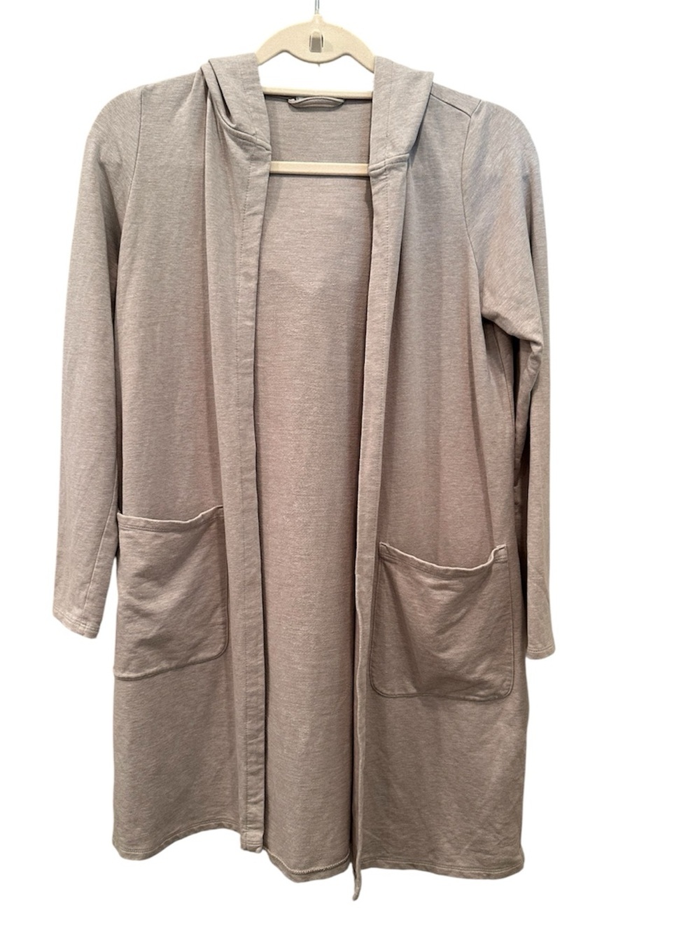 Pure Jill Pima Cotton Hooded Open Front Cardigan Pockets Neutral Layer OS XSP